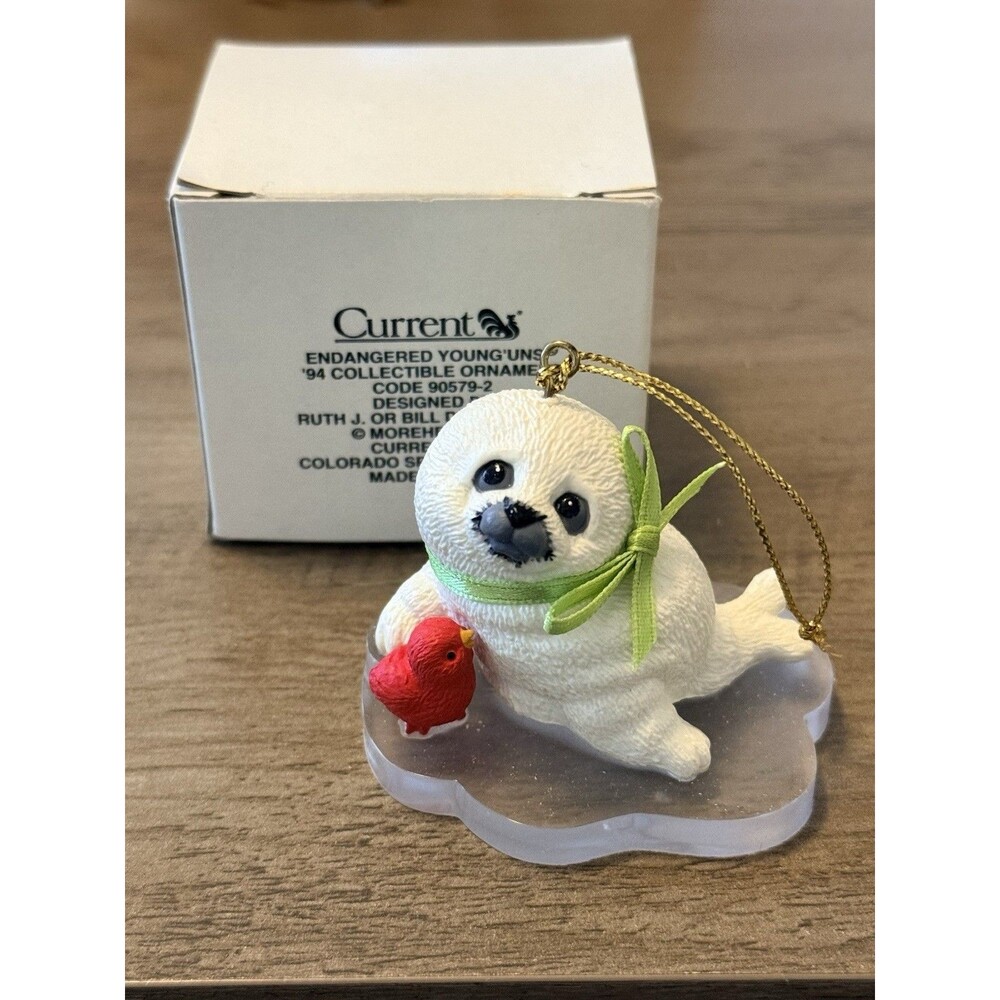 Vintage Current Endangered Young’uns ’93 White Seal W/ Red Bird Ornament